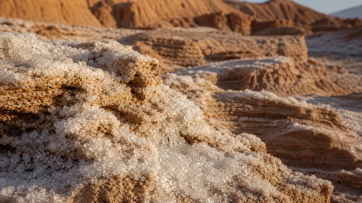 Salt crystals and clay layers explaining Valle de la Luna geology